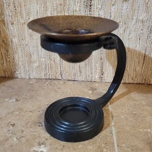 Vtg Body Shop HEAVY WROUGHT IRON STAND & HAMMERED COPPER BOWL Oil Burner.